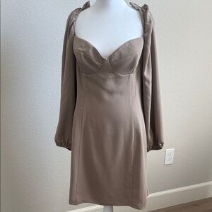 Aritzia Elegant Long Sleeve Dress in Taupe